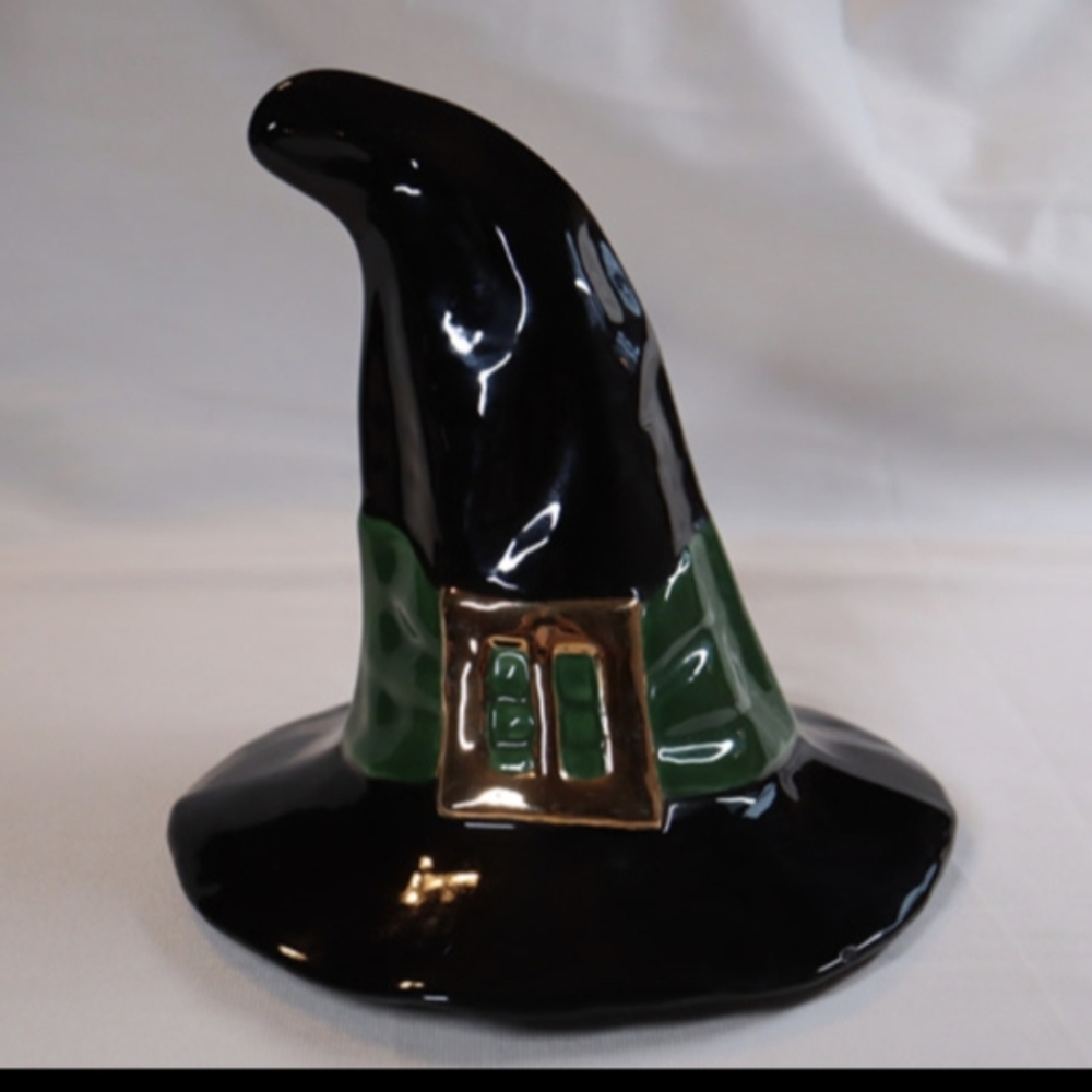 Vintage 70s Black, Green & Gold Witches Hat Figurine/Decor 8" Byron Molds